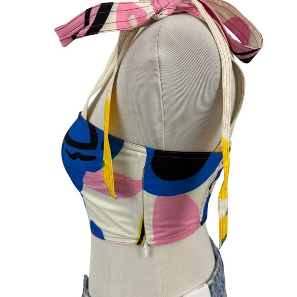 Commense Crop Top Women's‎ Extra Small Tie Straps Shirred Back Abstract Print XS - Picture 5 of 11
